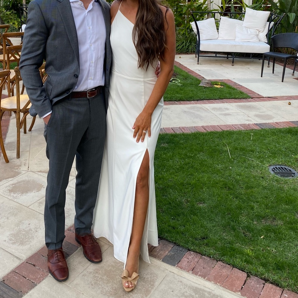 White one shoulder AMSALE gown